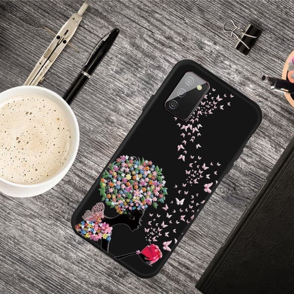 Imagine Samsung Galaxy A02s Etui - Blomstret Jente og Sommerfugl Multicolor