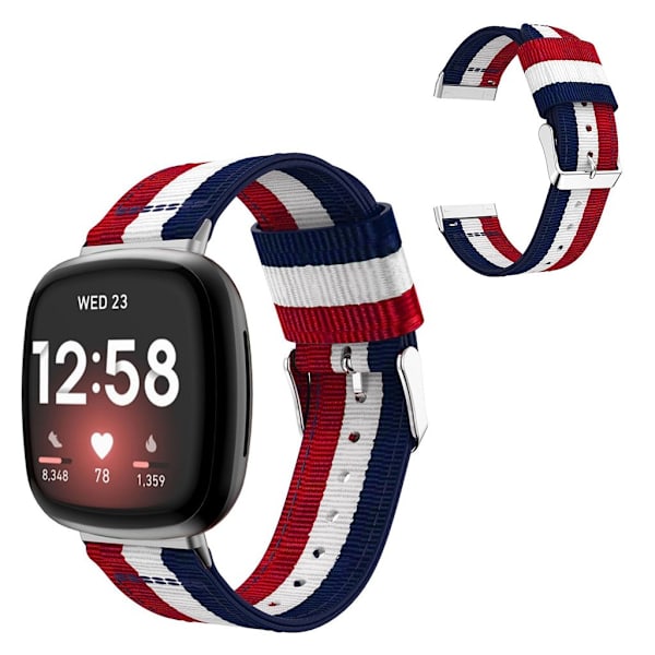 Raidallinen nylonkellonauha Fitbit Versa 3:lle - Sininen / Valkoinen / Punainen Multicolor