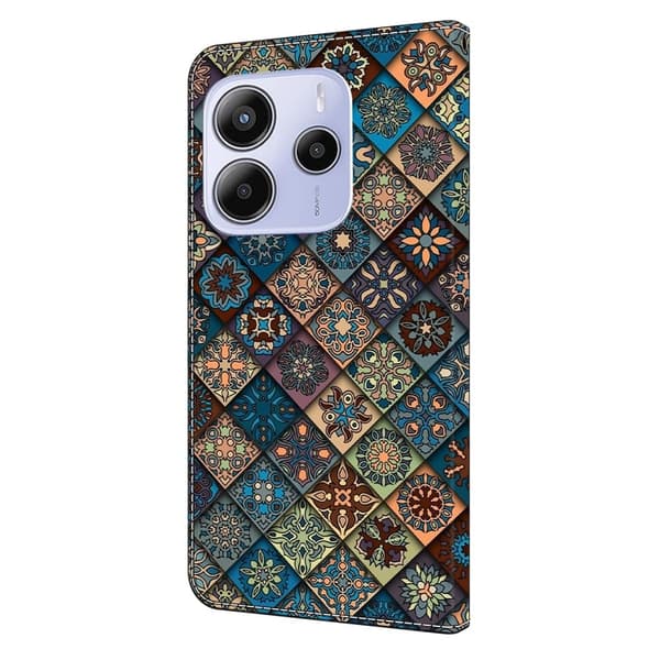 Xiaomi Redmi Note 14 5G Plånboksfodral Mönster Tryck Stativ Läder Flip Telefonskal - Blå Blommor Blå