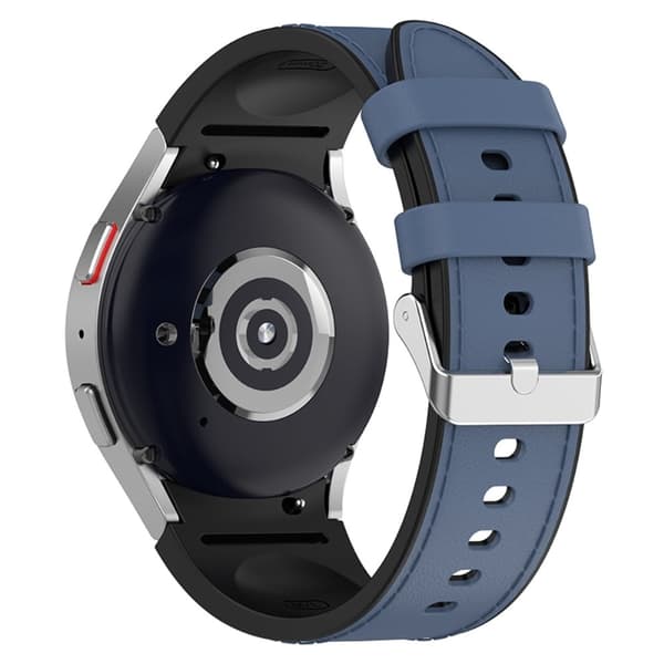 Samsung Galaxy Watch 5 / 4 / 3 (41mm) silikone i læderurrem med sølvspænde - Sort Størrelse: L Blue