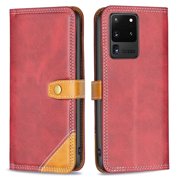 BINFEN kaksivärinen nahkakotelo Samsung Galaxy S20 Ultra - Punainen Red