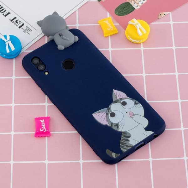 Huawei P Smart 2019 3D Djur Docka fodral - Katt Silvergrå