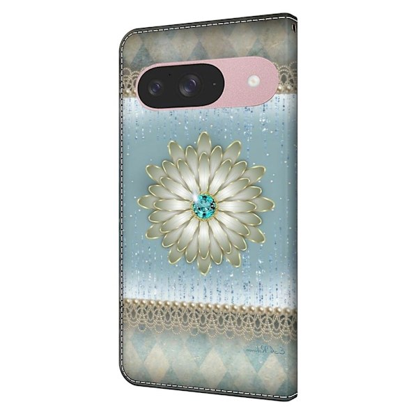 Google Pixel 9 / 9 Pro plånboksfodral mönstrat tryck stativ läder flip telefonskal - Blå Diamantblomma Blå
