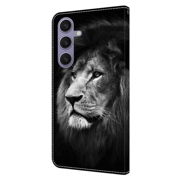 Samsung Galaxy S25+ Plånboksfodral Mönster Tryck Stativ Läder Flip Telefonskal - Lejon Silvergrå