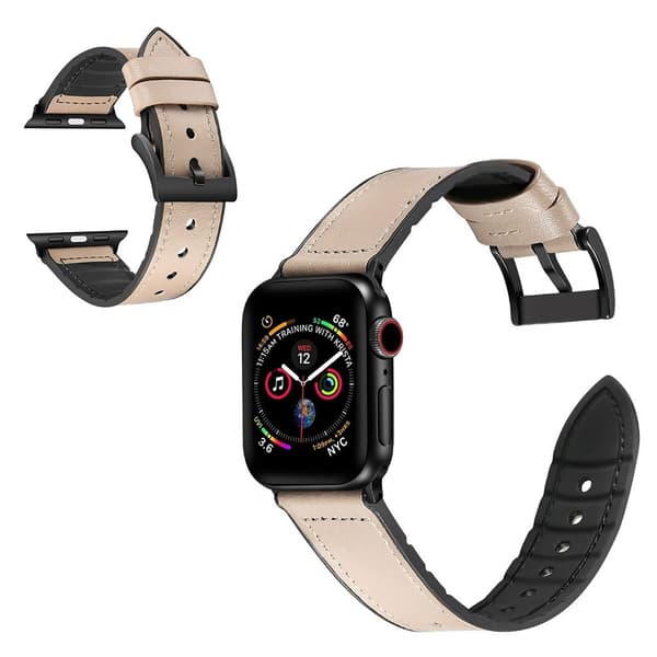 Apple Watch Series 6 / 5 44mm silikone + læderbelagt urrem - Lysegrå Silver grey
