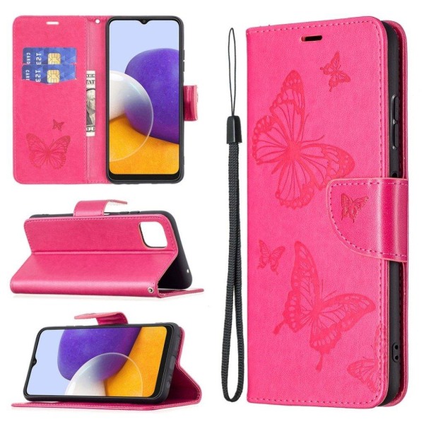 Butterfly Samsung Galaxy A22 5G Læderetui - Rose Pink