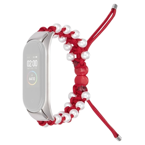 Xiaomi Mi Smart Band 4 / 3 klockarmband med snygg pärldekor - Röd Röd