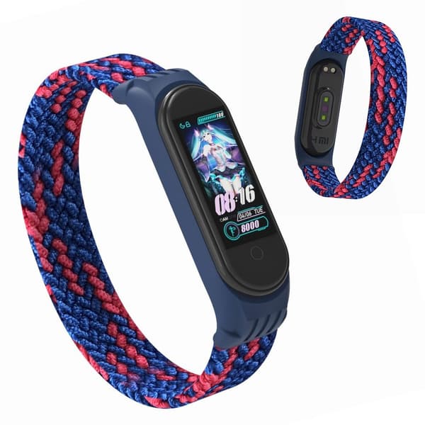 Xiaomi Mi Band 5 / 4 / 3 elastisk nylon-urrem - Blå / Rød / Størrelse: M Blue