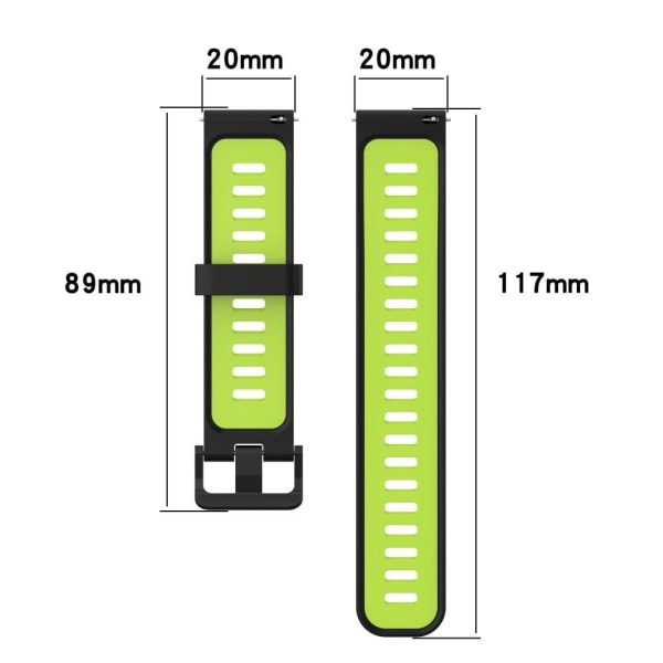 20 mm universal tofarvet silikone-urrem - Hvid / Sort White