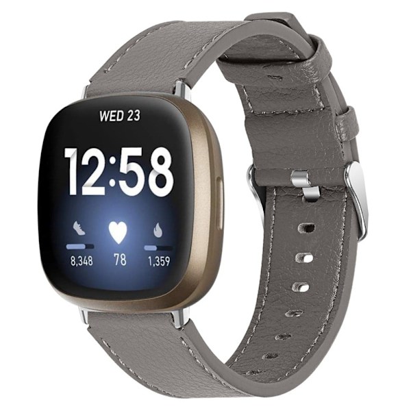 Fitbit Sense / Versa 3 klockarmband i äkta läder från cowhide - Grå Silvergrå