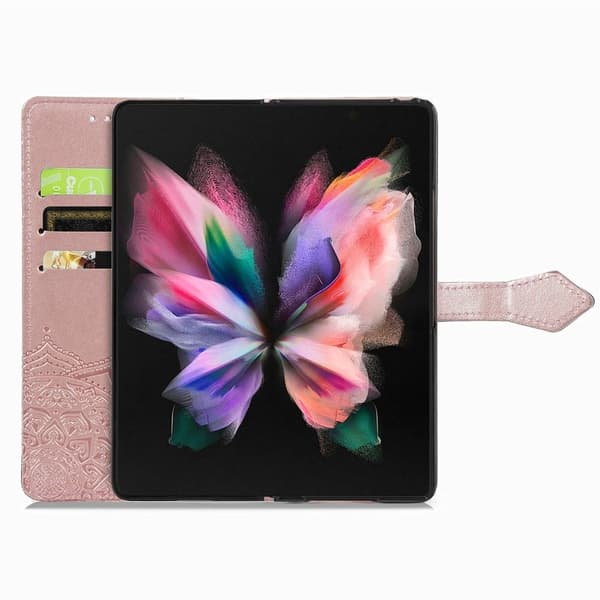 Mandala Samsung Galaxy Z Fold5 etui i lær - Rose Gull Pink