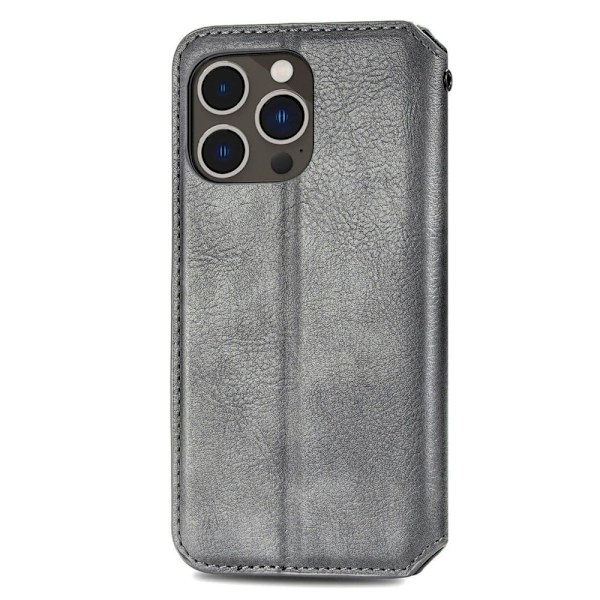 Nahkakotelo With A Stylish Rhombus Imprint For iPhone 14 Pro - Harmaa Silver grey