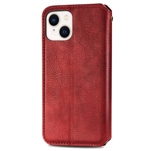 Läder iPhone 14 fodral med romb-design - Röd Röd