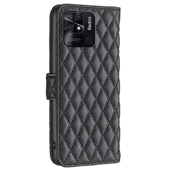 Rhombus mat Xiaomi Redmi 10C flip etui - Sort Black