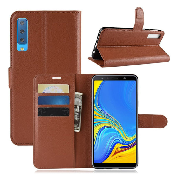 Samsung Galaxy A7 (2018) flipfodral i litchi skin-läder - Brun Brun