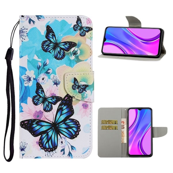 Wonderland Xiaomi Redmi 9C Flip etui - Blå sommerfugl Multicolor