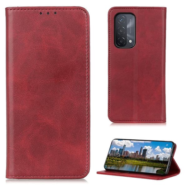 Wallet-style ægte Læder Flipcase til Oppo A54 5G / A93 5G / A74 5G - Rød Red