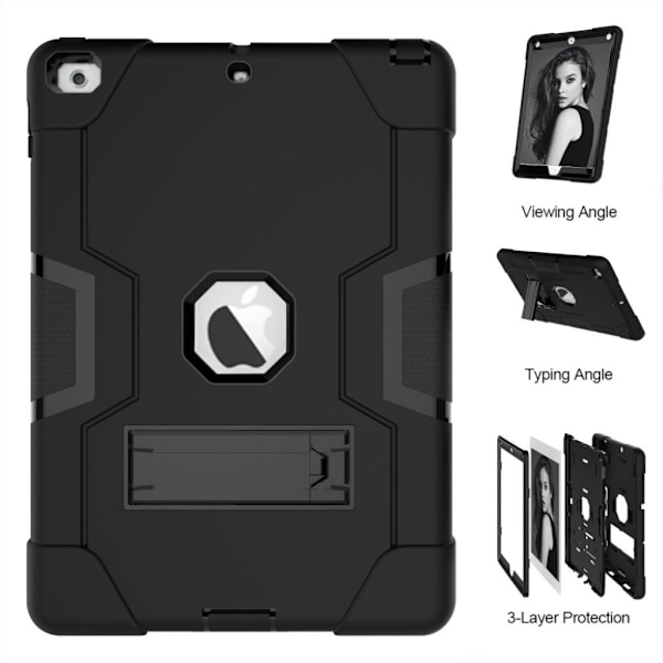 iPad (2017) bi-farve silikone hybrid etui - Sort Black