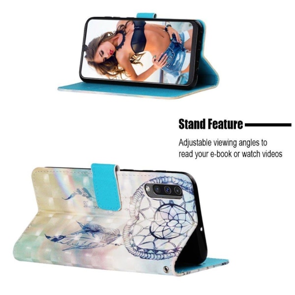Samsung Galaxy A50 kuosi nahkainen  suojakotelo  - Höyhen Unisieppari Multicolor