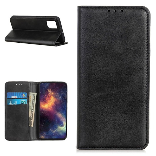 Wallet-style ægte Læder Flipcase til Samsung Galaxy A52 5G - Sort Black