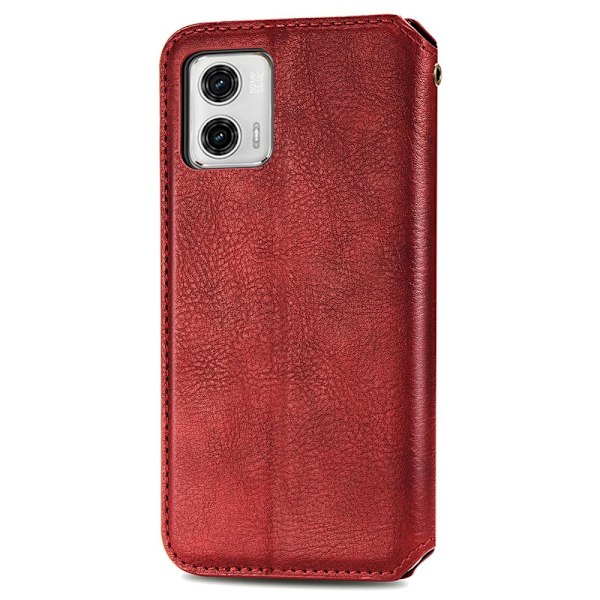 Læder Etui med A Stilfuldt Rhombus Tryk til Motorola Moto G73 - Rød Red