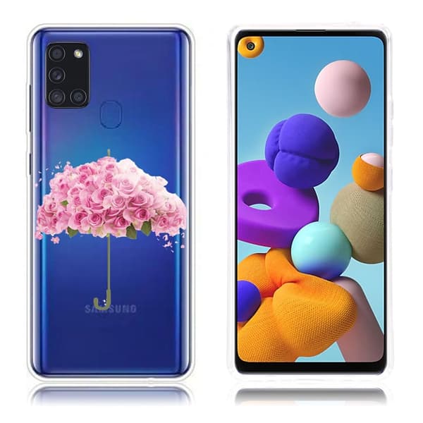 Deco Samsung Galaxy A21s Etui - Blomst og Paraply Pink