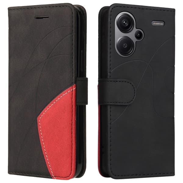 Texturerat läder Xiaomi Redmi Note 13 Pro Plus fodral med handledsband - Svart Svart