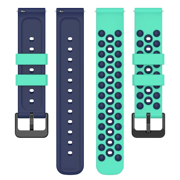 20 mm universal klockarmband i silikon med dubbla färger och håldesign - Blågrön / Midnattsblå Grön