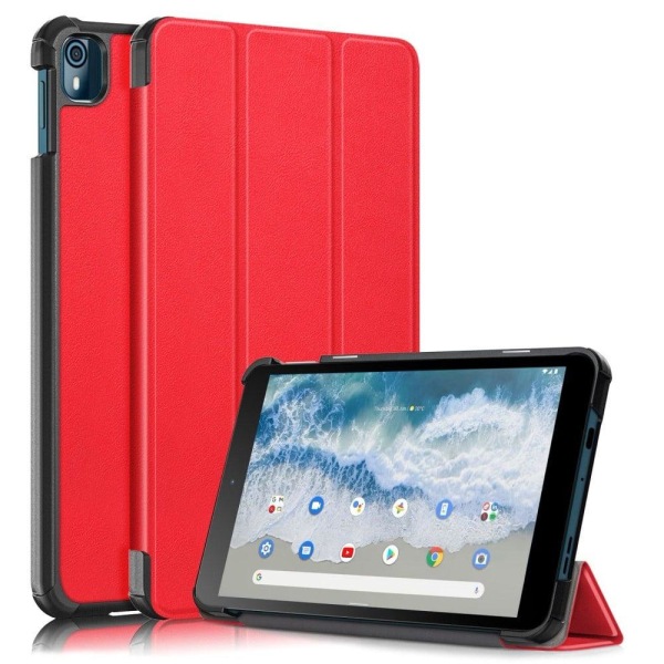 Tri-fold Leather Stand Case for Nokia T10 (2022) - Red Red
