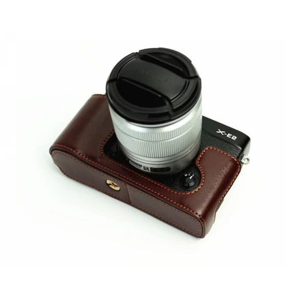 Fuji X-E1 og X-E2 Beskyttelsesveske laget av split lær - Kaffe farge Brown