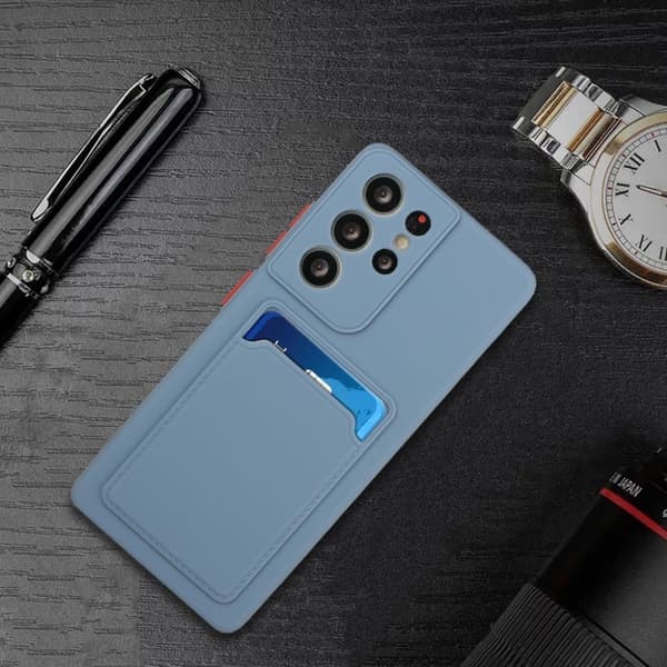 Card Holder Deksel til Samsung Galaxy S21 Ultra - Blå Blue