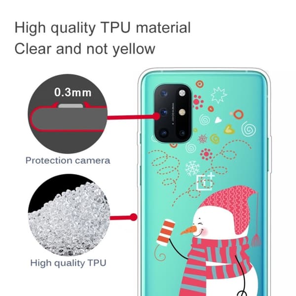 Christmas OnePlus 8T fodral - snögubbe Setting off Fireworks Vit