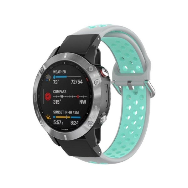 Kaksivärinen kellonauha Garmin Fenix -kelloon - Harmaa / Syaani Silver grey