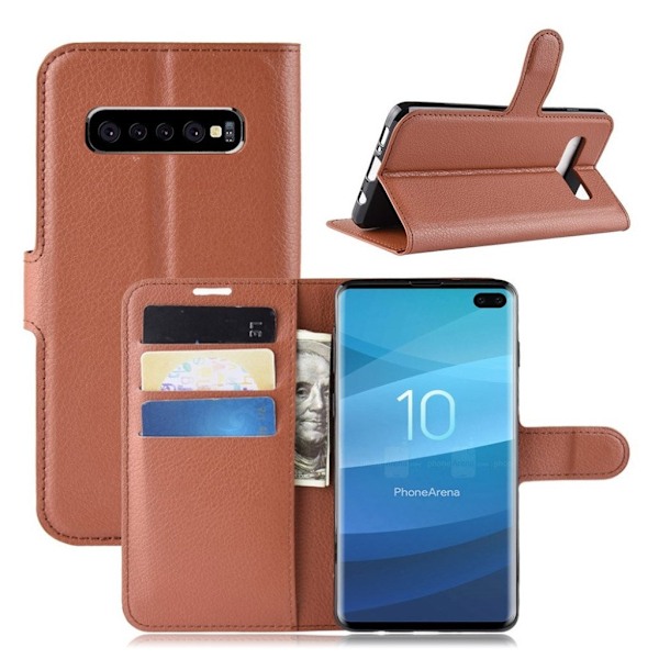 Samsung Galaxy S10 Plus litsi nahkainen flip Suojakotelo - Ruskea Brown
