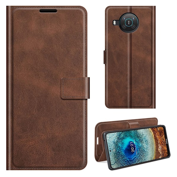 Hållbart konstläder Nokia X10 / Nokia X20 fodral med plånbok - Brun Brun