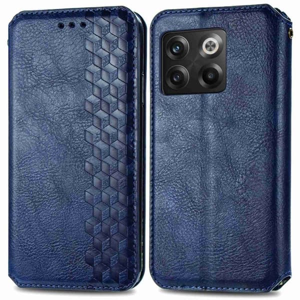 Læder Etui med A Stilfuldt Rhombus Tryk til OnePlus Ace Pro / 10t - Blå Blue