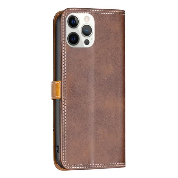 BINFEN tvåfärgat läder iPhone 12 Pro Max fodral - Brun Brun