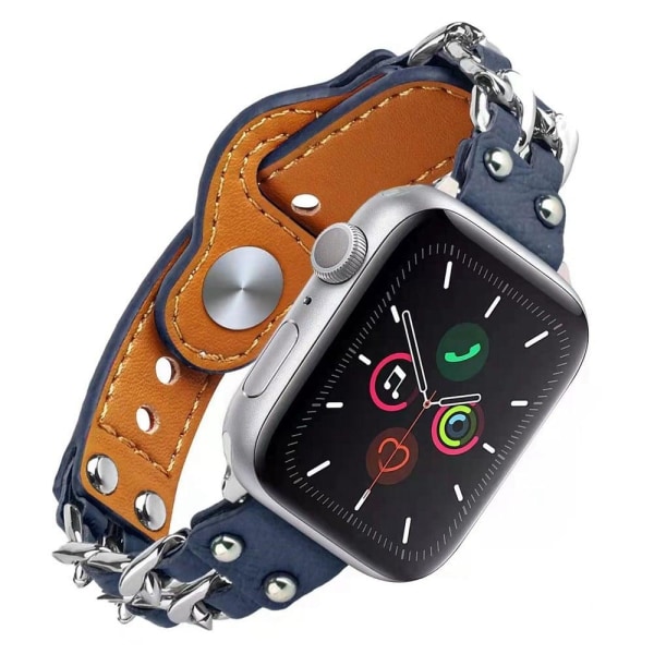 Apple Watch (41mm) urrem i okselæder prydet med metalkæde - Blå Blue