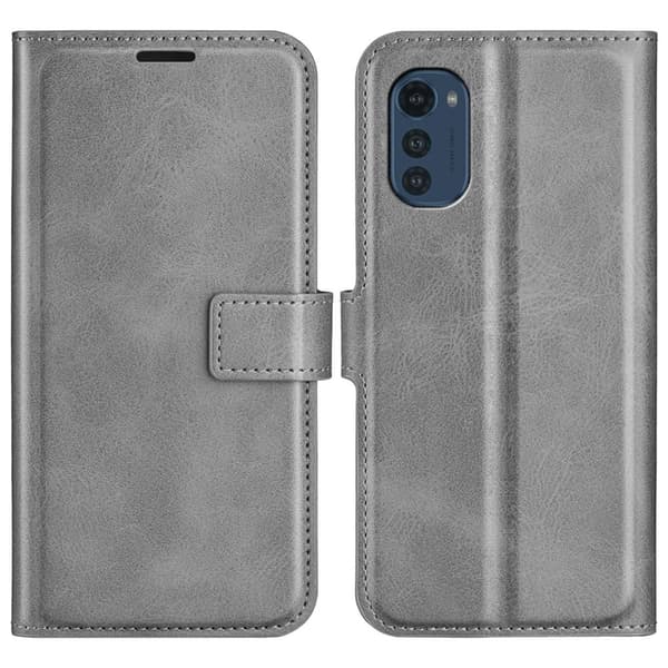Skinn-etui i lommebok-stil for Motorola Moto E32 - Grå Silver grey