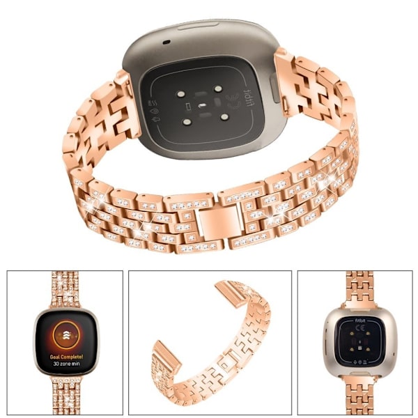 Fitbit Sense / Versa 3 rhinesten adorned rem - rødguld Pink