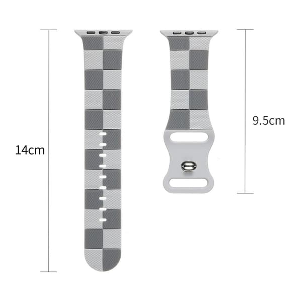 Apple Watch Series 49mm - 45mm - 44mm - 42mm Checkerboard silikonbånd - Lysegrå Silver grey