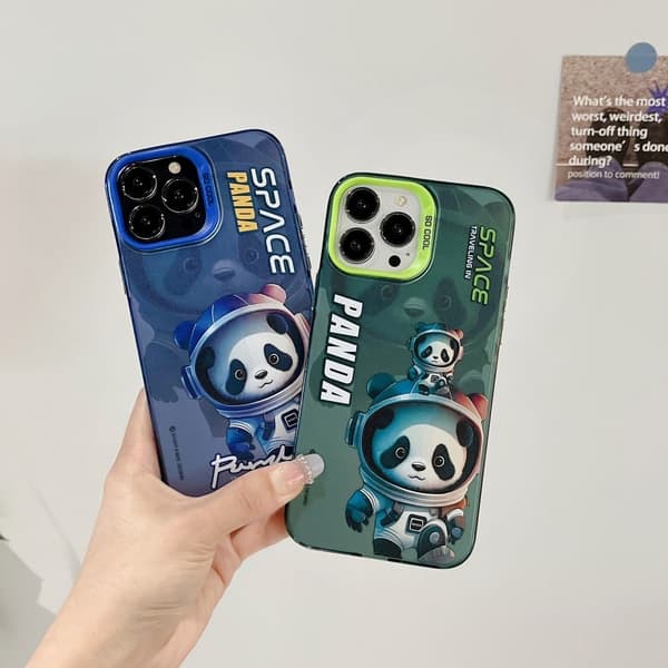 Green Panda Astronaut iPhone 15 Pro Max-etui Blue