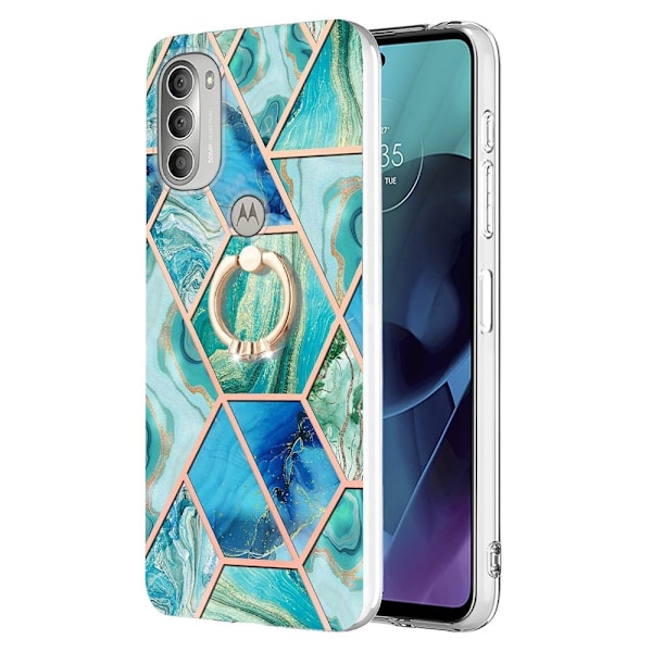 Marble Patterned Suojakuori With Ring Holder For Motorola Moto G51 5G - Vihreä Green
