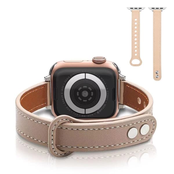 Apple Watch 40 mm läderarmband med dubbla tryckknappar - Aprikos Brun