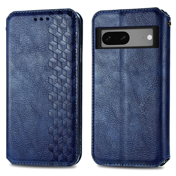 Läderfodral med A Snygg Rhombus Avtryck till Google Pixel 7a - Blå Blå