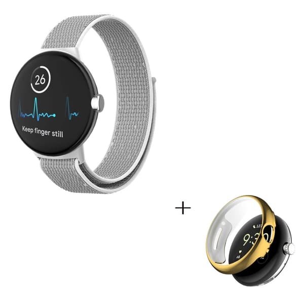 Google Pixel Watch klockarmband i nylon med guldfodral - Grå / Vit Vit