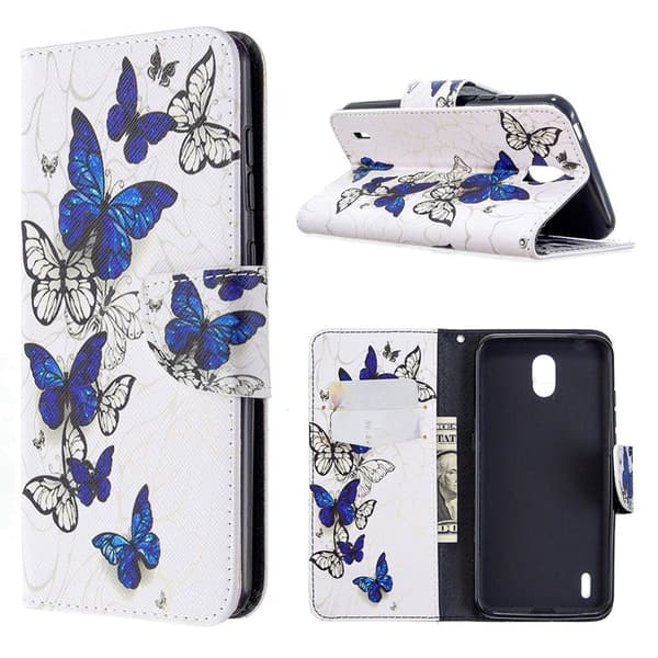 Wonderland Nokia 1.3 flip-etui - Blå Og Hvite Sommerfugler Multicolor