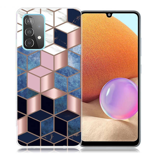 Marble Samsung Galaxy A32 Etui - Blå / Gull Terning Multicolor