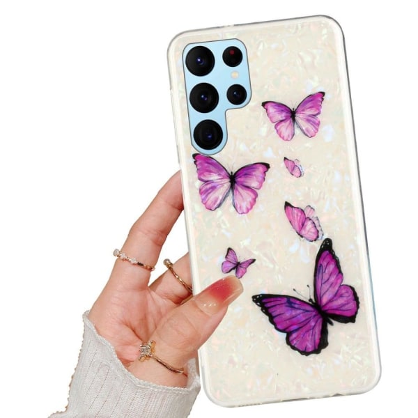 Deco Samsung Galaxy S22 Ultra Suojakotelo - Pink Butterflies White