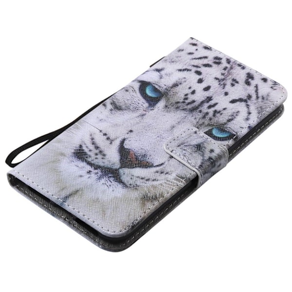 iPhone 9 Plus mobilfodral syntetläder silikon plånbok stående tryckmönster - Leopardansikte multifärg